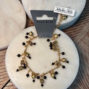 (#22) Pilgrim Gold and Black Beaded Bracelet